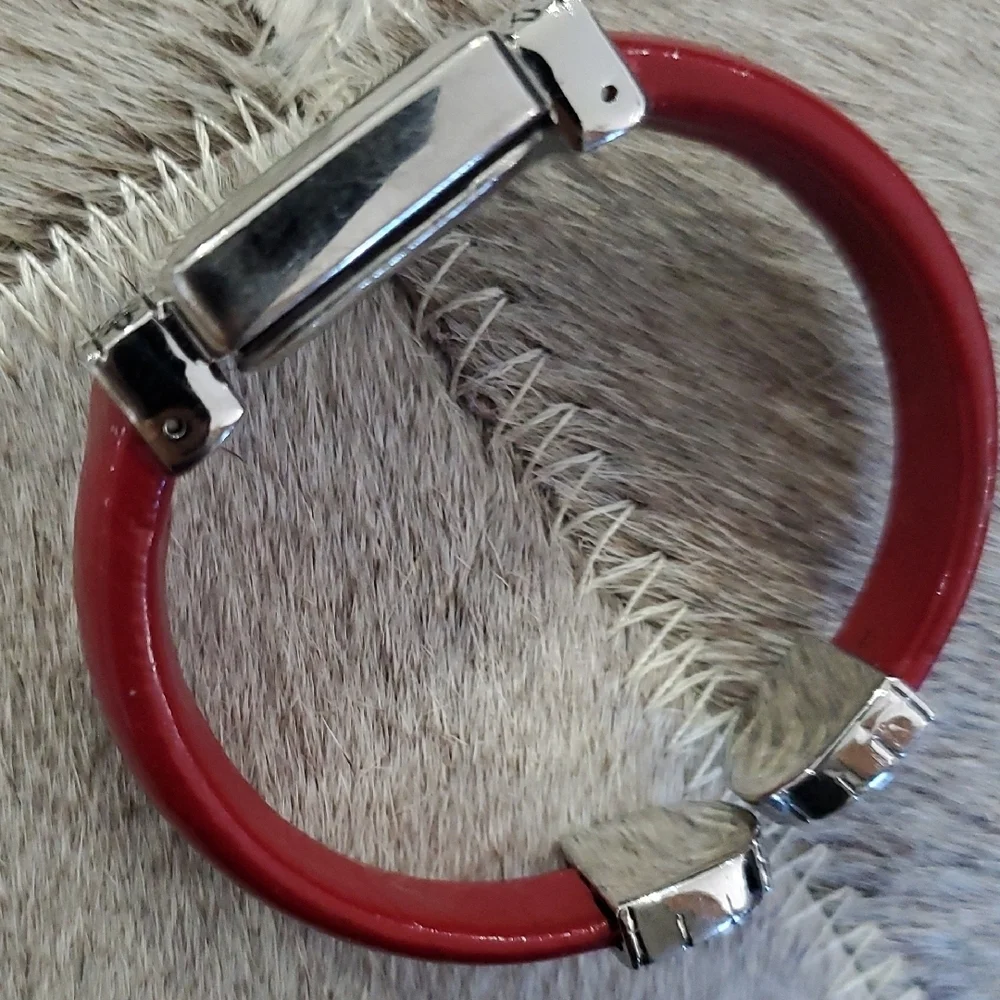 Geneva Women's Watch with Red Strap and Silver Case